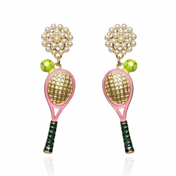 Anthropologie Jewelry - ⚜️ Tennis Racket Pearl Drop Earrings